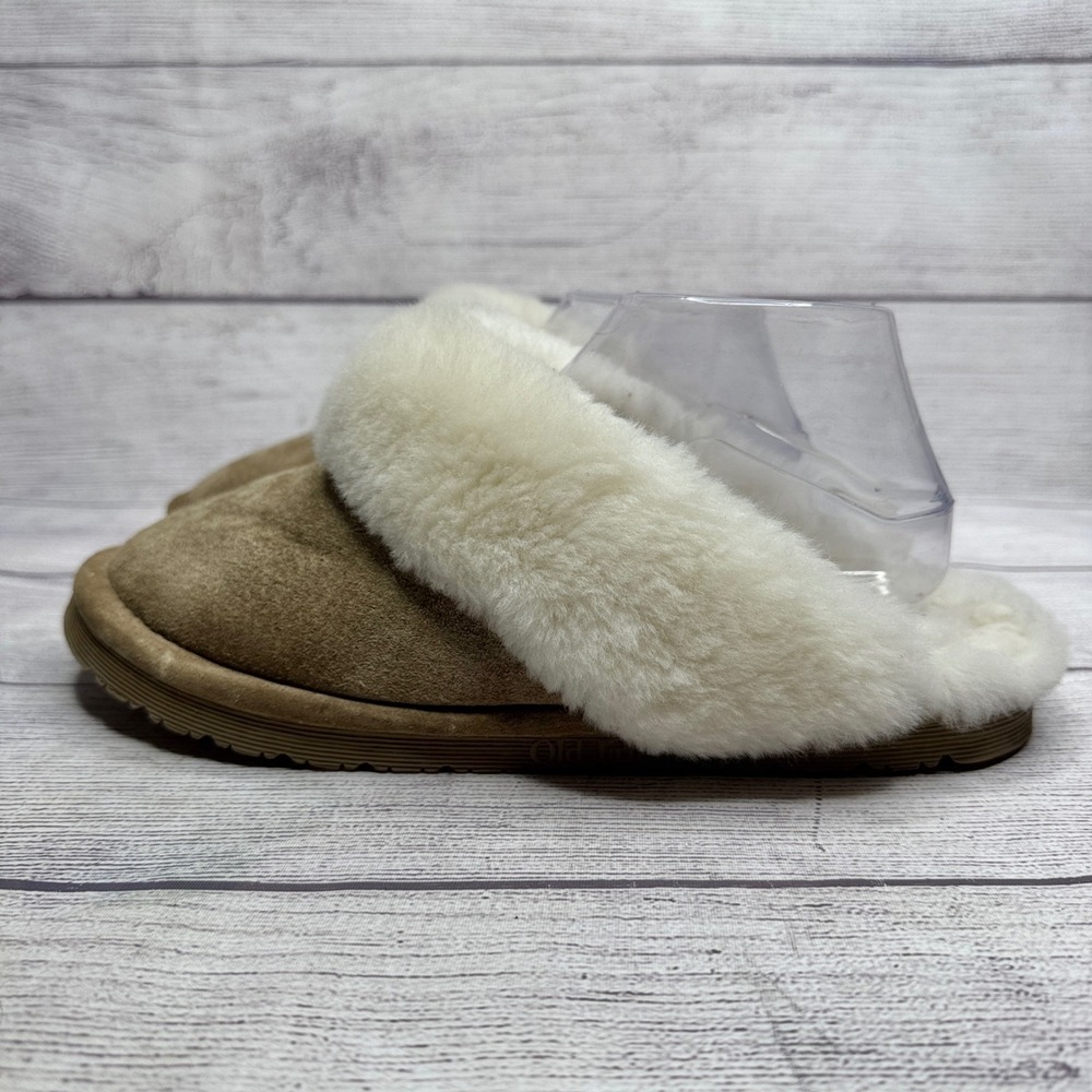 Old Friend Womens Genuine Sheepskin‎ Suede Shearling Lined Clog Slippers sz L